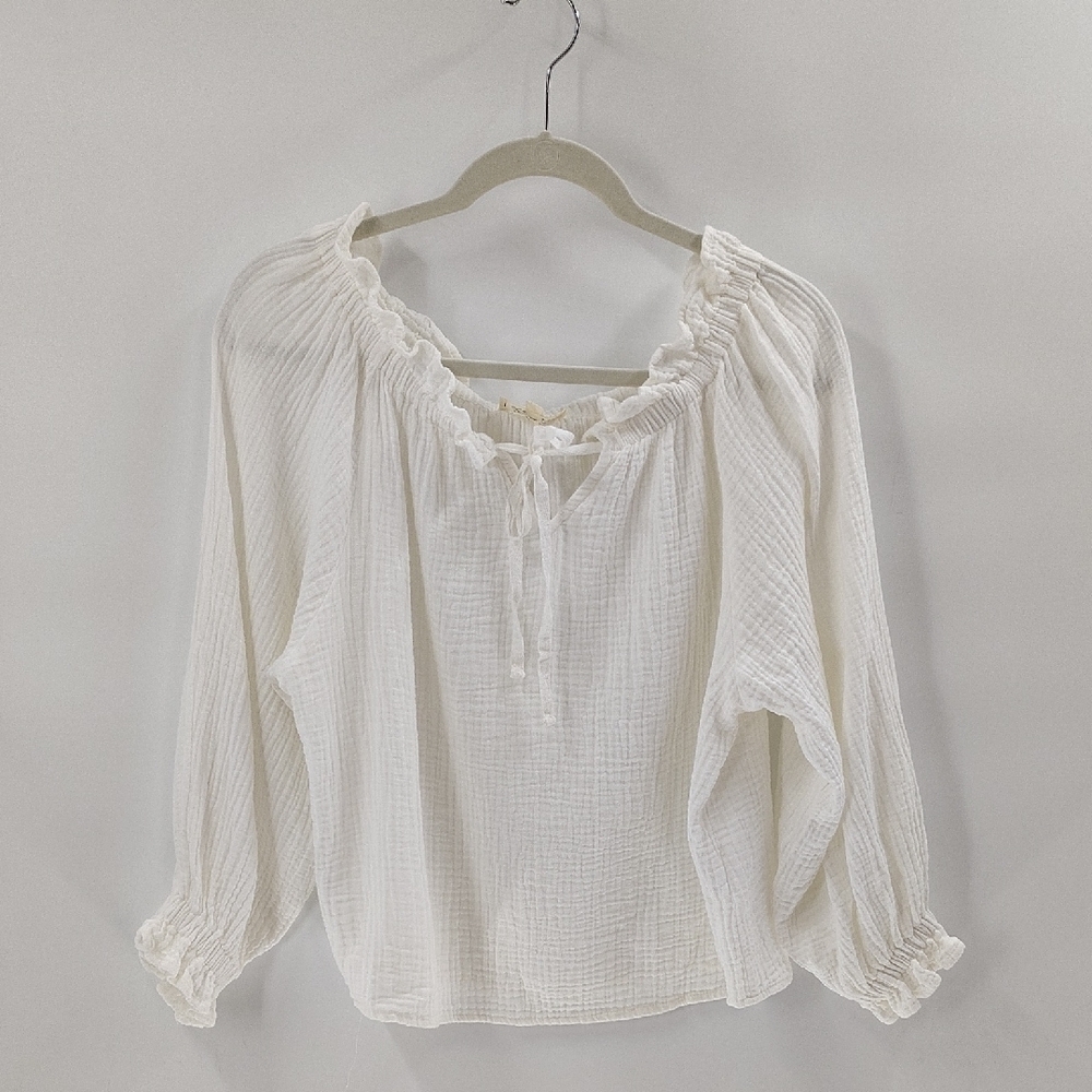Listicle Blouse Size Small Oversized White Gauze Material Long Sleeve Tie Front